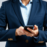 A professional adult, fully clothed in modest business attire, calmly interacting with a smartphone that displays an on-screen interface indicating blocked spam messages and enhanced digital security settings. The setting is a clean, contemporary office environment with soft, ambient lighting. The person's hands are well-formed, showing proper finger count as they hold the device. The image conveys a sense of digital safety and tranquility. Perfect anatomy, correct proportions, natural pose, professional photography, high quality, safe for work, appropriate content, fully clothed, professional.